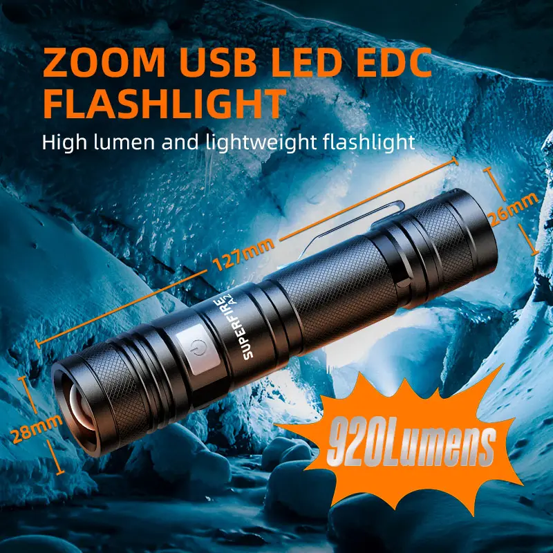 Mini lampes de poche portables torches rechargeables zoomables 18650 lampe de poche EDC Led Torch Light pour l'extérieur