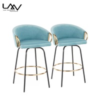 Chaise de bar en velours avec cadre en métal moderne, vente chaude, hôtel, café, bistrot, chaise haute de luxe, tabouret de bar