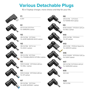 อะแดปเตอร์แปลงไฟแบบบาง 90W สำหรับแล็ปท็อป รองรับ 5-20V PD USB ใช้ได้กับ HP Lenovo Dell ASUS Acer <span class=keywords><strong>Samsung</strong></span> Sony Toshiba พร้อมหัวต่อ 16 แบบ - Product Image 2