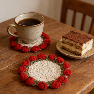 Artisanat de tissage, sous-verres à motif de roses, sous-verres créatifs en forme de bouquet, ornements décoratifs variables pour table - Product Image 2