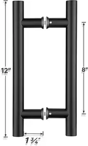 Manija de puerta de empuje de 12 ", manija de puerta corredera en forma de H de doble cara, negro mate, acero inoxidable, apto para puerta de vidrio puerta de madera