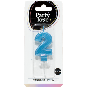 Bougie d'anniversaire Party Love bleue numéro 2, 4,5 cm - Product Image 1