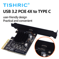 TISHRIC PCI-E SATA 4/8/16X vers Type-C Carte Adaptateur USB3.2 Gen2 20gbps Full Speed Controller Card AMS3242 Chip pour PC Window/Linux