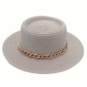 Chapeau de paille style Hepburn français pour l'été, la plage et l'extérieur, protection solaire, nouveau modèle printemps-été avec chaîne dorée - Product Image 5