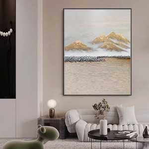 Pintura al Óleo Pintada a Mano, Montaña Dorada, Arte Abstracto, Estilo Chino Moderno, Marco Metálico, Efecto Visual 3D, para Sala de Estar o Entrada - Product Image 3