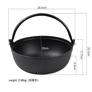 Pentola Olandese in <span class=keywords><strong>Ghisa</strong></span> Pretrattata Antiaderente da 25 cm Personalizzata, Pentola Giapponese Sukiyaki all'Ingrosso con Coperchio in Legno per Gas e Induzione - Product Image 3