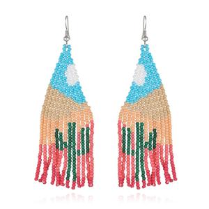 Pendientes de cuentas de borla vintage Pendientes de <span class=keywords><strong>cactus</strong></span> hechos a mano de estilo popular bohemio para mujer - Product Image 5