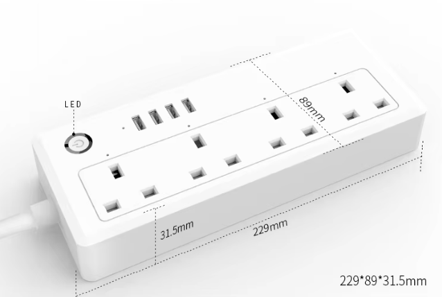 HONPNK Remote Control Via Mobile Phone Timer Function UK Standard Power Strip WiFi Smart Power Strip Tuya Design Smart Socket