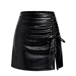 Mini-jupes plissées en cuir véritable satiné pour femme, style streetwear, respirantes, avec lacets décoratifs, taille naturelle, haute qualité, sexy - Product Image 1