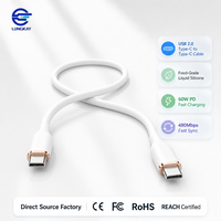 Câble de charge et de données USB 2.0 Type C vers Type C en silicone LUNGKAY pour téléphones, tablettes et marques de batteries externes, souple et flexible OEM ODM