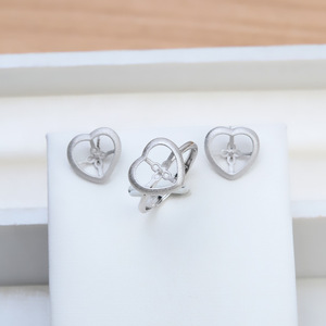 Ensemble de bijoux fantaisie pour femme Wenchi fait main en argent S925, accessoires DIY, boucles d'oreilles, bague et pendentif en forme de cœur givré, perle 1362, 17054 - Product Image 2