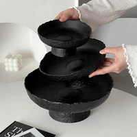 Assiette de fruits noirs mats de luxe Assiette de fruits secs pour salon Snack Plateau de service avec base