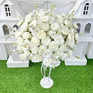 Nouveauté, rose artificielle en soie blanche de luxe de haute qualité 5D, boule de fleurs de 60 cm, centre de table et décorations de table pour mariage - Product Image 2