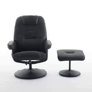 Silla reclinable ergonómica de cuero PU negro con otomana, sillón giratorio para la comodidad del hogar y la Oficina - Product Image 6