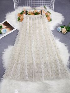 Falda floral de primavera para mujer, Falda plisada larga de cintura alta elástica, falda acampanada plisada de gasa de longitud media adelgazante - Product Image 2