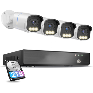 Système de caméra de sécurité PoE 4K, 4 caméras filaires extérieures/intérieures, vision nocturne couleur réelle, 8MP, NVR 8 canaux avec disque dur 2 To - Product Image 1