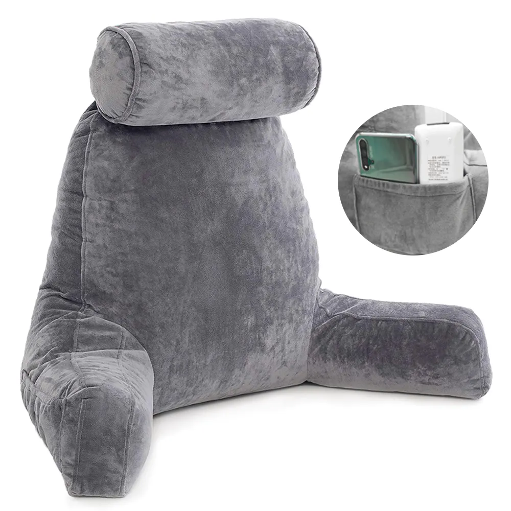 Comfort Grey Large Velvet Bett & Armlehne Ehemann Lap Lese kissen im Bett mit Memory Shred ded Foam Cotton für Nacken und Rücken Supp