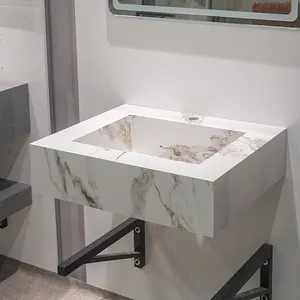 Tarpul Luxury Hotel Marble Sink Mirror Artificial Stone Cabinet Design Washbasin Wall Hung Bathroom Slab Basin