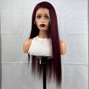 Peluca de Cabello Liso con Frente de Encaje Garantizado, Color 99j, Cabello Brasileño con Cutícula Completa, Cabello Virgen al por Mayor, Frente de Encaje a Buen Precio - Product Image 1