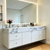 Ensembles de meubles-lavabos de salle de bain de luxe en bois de noyer avec vasque intégrée et miroir LED encadré pour la maison (OEM/ODM)