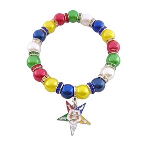 Drop Shopping Lettre de Sororité Grecque Perle Élastique Perlée Ordre de la Société Étoile Orientale OES Bracelet à Charms en Émail - Product Image 1