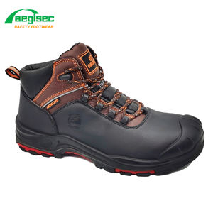 AEGISEC-Zapatos de seguridad de cuero de vaca de corte medio para hombre, suela de goma PU antideslizante, puntera de acero, botas de seguridad para el trabajo - Product Image 1