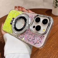 Étui de téléphone portable pour iPhone avec support magnétique, coque de protection, paillettes scintillantes, ciel étoilé, colle à gouttes, paillettes