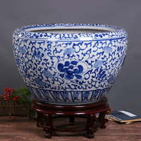 Grand pot de fleurs traditionnel en porcelaine de Jingdezhen, style ferme, avec glaçure craquelée bleu et blanc, pour intérieur et extérieur