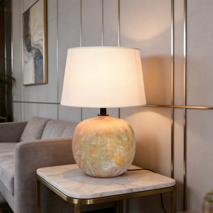 Vintage Ceramic <b>Table</b> Lamp with Fabric Shade - Rustic <b>Bedside</b> Lamp for Bedroom & Living Room, Warm Ambient Lighting - Product Image 1