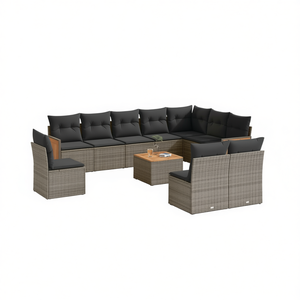 Ensemble de canapés de jardin en rotin gris moderne, 10+ places, meubles d'extérieur résistants aux intempéries, design contemporain - Product Image 1