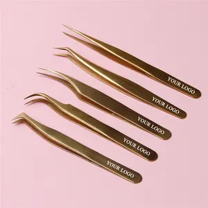 Eyelash Extensions Tweezers Professional Lash Tweezers for Volume Stainless Steel Straight Curved Tips Eyelash Tweezers