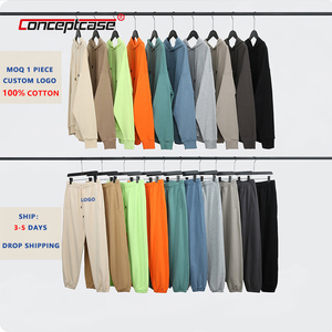 Chándal Unisex de dos piezas para hombre, ropa deportiva de algodón con capucha, de talla grande, para entrenamiento y correr - Product Image 1