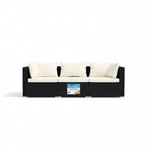 Canapé de jardin en polyrotin noir, 3 pièces, meubles d'extérieur avec coussins, mousse haute densité, design contemporain - Product Image 1