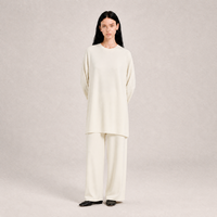 Ensemble Abaya élégant pour femmes musulmanes modestes de Dubaï, deux pièces, tricoté, col rond, manches longues, tunique ample, pantalon large, pour fête de l'Aïd