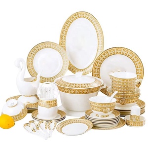 Juego de Vajilla de Porcelana China de Estilo Occidental con Mosaico Dorado de 60 Piezas de Jingdezhen, Apto para Lavavajillas, Diseño Minimalista - Product Image 1
