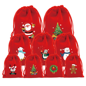 Manufacturer Wholesale Bright Red <b>Christmas</b> Velvet Drawstring <b>Gift</b> Bags Cartoon Design Rectangular Shape for apple Candy - Product Image 1