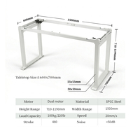 Structure de bureau debout à quatre pieds avec double moteur et traverses renforcées pour poste de travail électrique réglable en hauteur