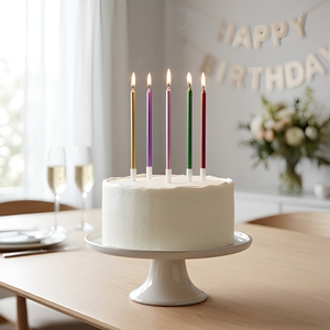 Bougies d'anniversaire fines et métalliques Barley Premium <span class=keywords><strong>avec</strong></span> supports, lot de 6, bougies de gâteau longues et élégantes pour décorations de mariage - Product Image 3