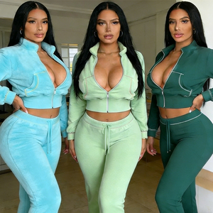 Women's Solid Embroidered Waffle <b>Knit</b> Two Piece Tracksuit Zip Hoodie Flared Pants Casual Workout <b>Set</b> Soft Stretch for Custom - Product Image 1