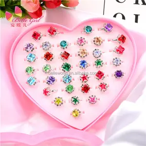 BELLEWORLD Custom kids jewellery heart box packaging 24pcs 36pcs finger ring diamond rings for little girls