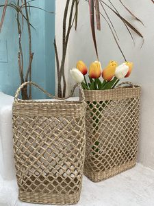 Paniers muraux faits à la main panier de porte d'entrée en jonc de mer décoratif pour fleurs petite ferme Boho panier en osier décoration murale - Product Image 6