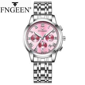 Regalo de San Valentín, Reloj de Pareja <span class=keywords><strong>FNGEEN</strong></span> 4006 de Cuarzo con Correa de Acero, Luminoso, Resistente al Agua, con Tres Esferas y Seis Agujas - Product Image 4