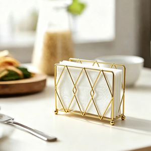 Porta Servilletas Geométrico de Metal Dorado <span class=keywords><strong>DaS</strong></span>, Dispensador Decorativo de Servilletas de Alambre para Mesa de Comedor, Cocina, Decoración de Mesa de Restaurante - Product Image 1