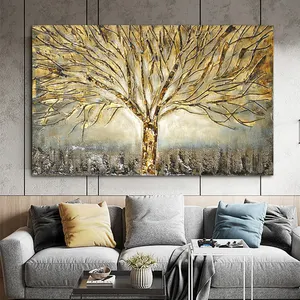 Or arbre de vie peinture à l'huile affiche et impressions sur toile Art abstrait photos Art mural moderne pour la décoration de la maison salon