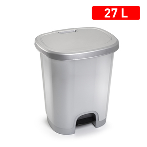 Cestino a pedale da 27 litri in plastica argentata per l'organizzazione domestica dei rifiuti - Product Image 1