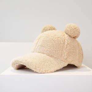 Blank Faux Fur <strong>Hat</strong> Fashion Fleece Plush Furry Lamb Wool Cute Baseball Cap with <strong>Bear</strong> Ears Winter Warm Caps for Women - Product Image 4