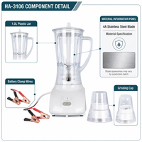 Mixeur 2-en-1 12V DC 200W avec moteur en cuivre pur, bol de 1,0L et lame en acier inoxydable pour usage domestique et agricole hors réseau