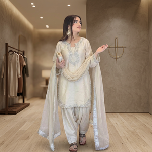 Elegante conjunto de palazzo y dupatta Farshi de satén de cristal puro, ropa de fiesta de diseñador para mujer, atuendo étnico listo para usar. - Product Image 4