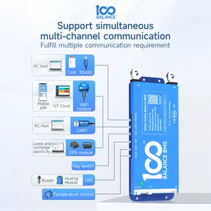 Último BMS inteligente de 12V/8S 24V/16S 48V 100A LiFePo4 equilibrio activo BMS integrado en Bluetooth puede RS485 LiFePO4 BMS