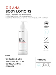 Loción corporal exfoliante e hidratante con ácido glicólico al 12% AHA para una piel suave y luminosa, 250 ml, hecho en Turquía. - Product Image 3